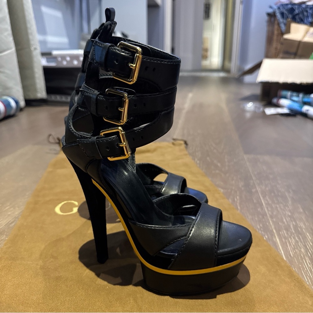 100% Authentic Gucci Iman Ankle Strap Leather Suede High Platform Heels Sz 36 - Picture 12 of 14